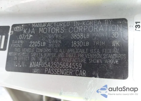 2013 Kia Forte Ex z USA, uszkodzony, nr VIN KNAFU5A25D5684559
